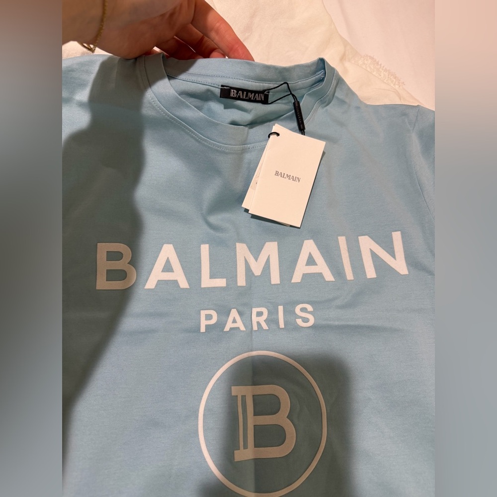 Balmain Sky Blue Logo Tee - Picture 2 of 4
